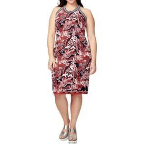 RACHEL Rachel Roy Printed Harland Midi Women's Dress Navy Blue/Red Size 1X